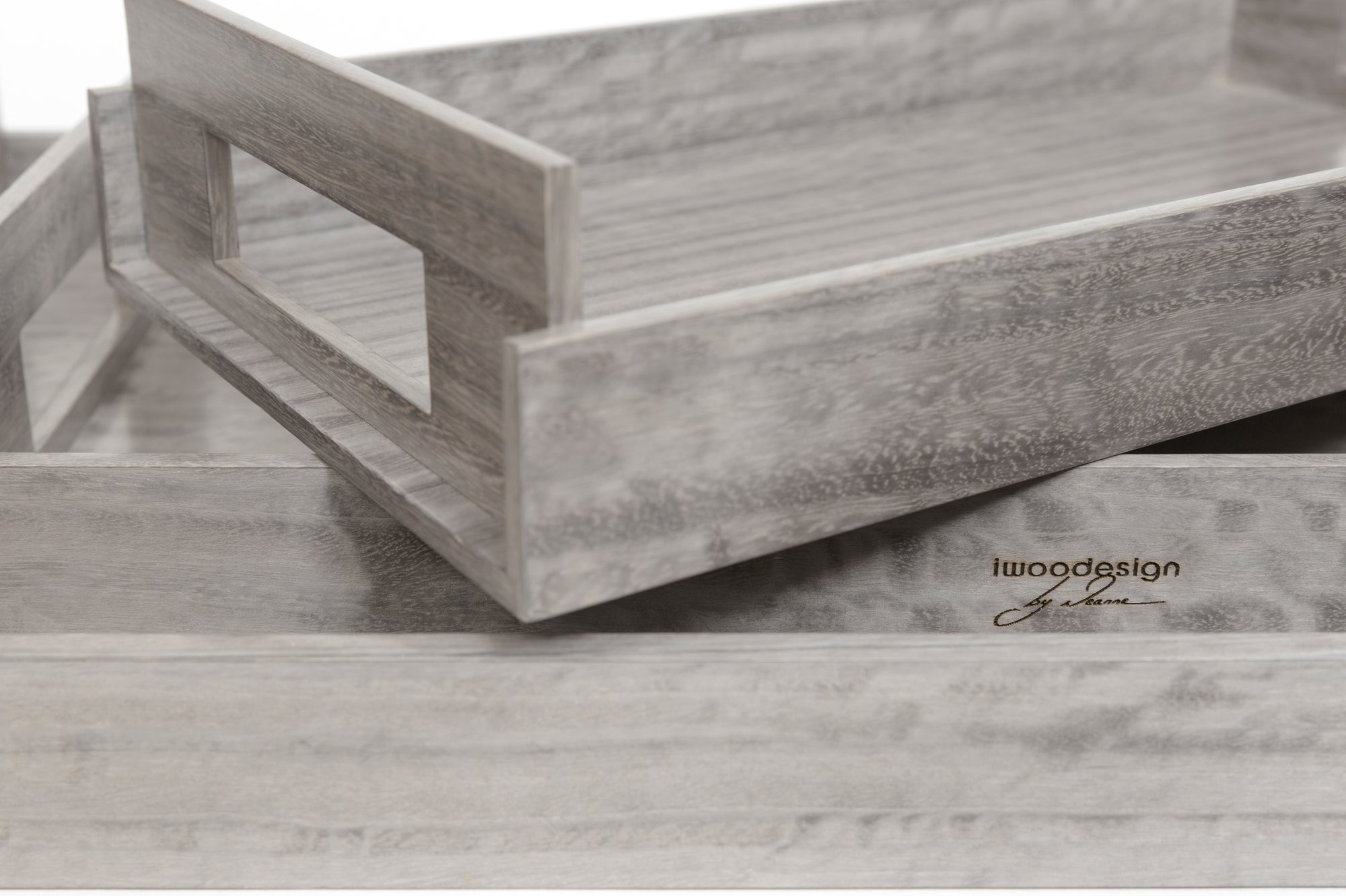 Nest of Wood Trays - Sterling Grey